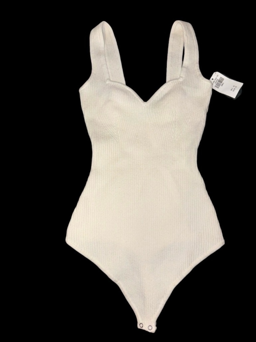 Abercrombie & Fitch Cream Ribbed Sweetheart Neckline Thong Style Bodysuit